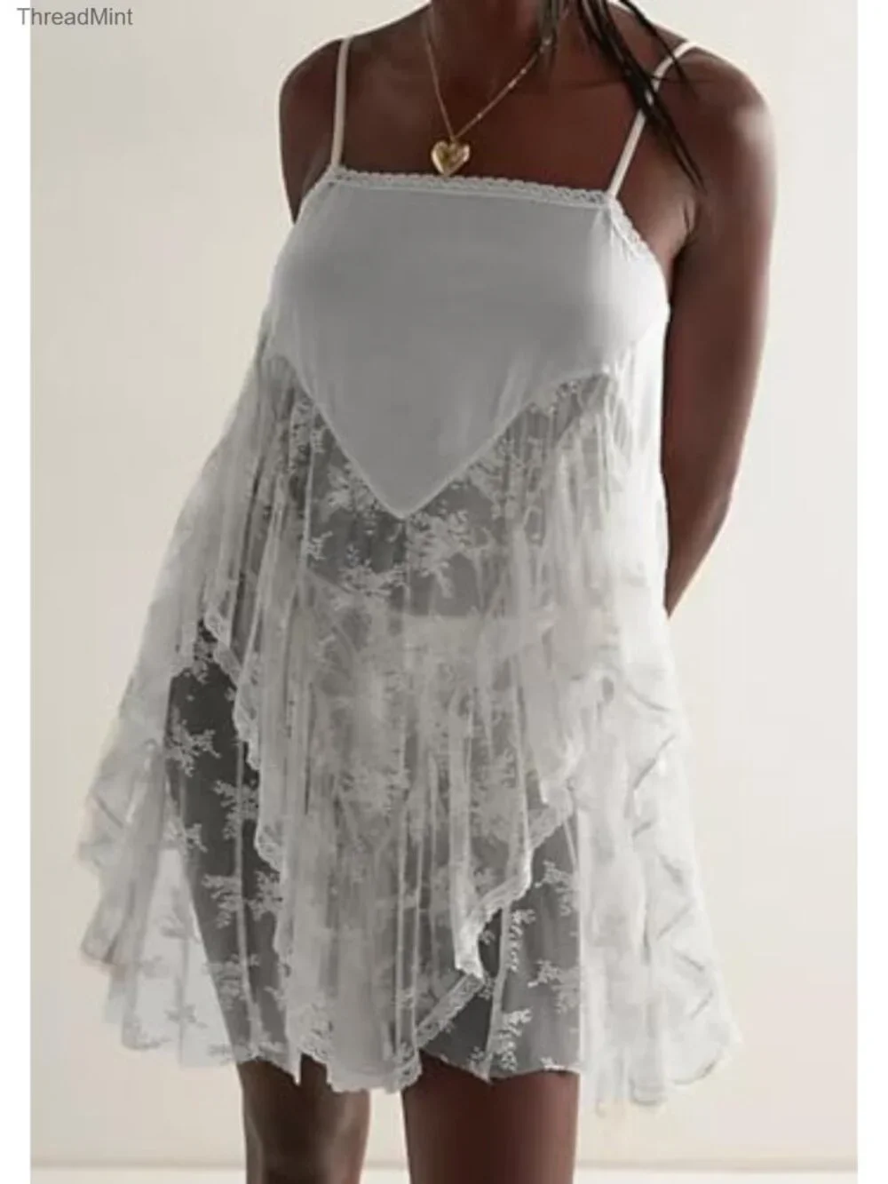 Lace Slip Dress with Adjustable Straps Square Neckline Mini